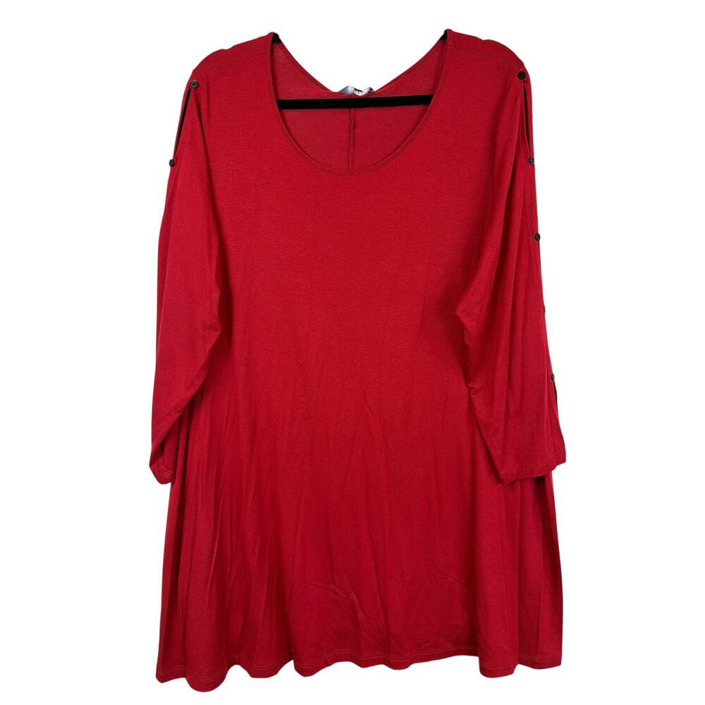NWT Comfy USA Red Long Sleeve Buttons On Sleeves Scoop Neck Long Top 1X